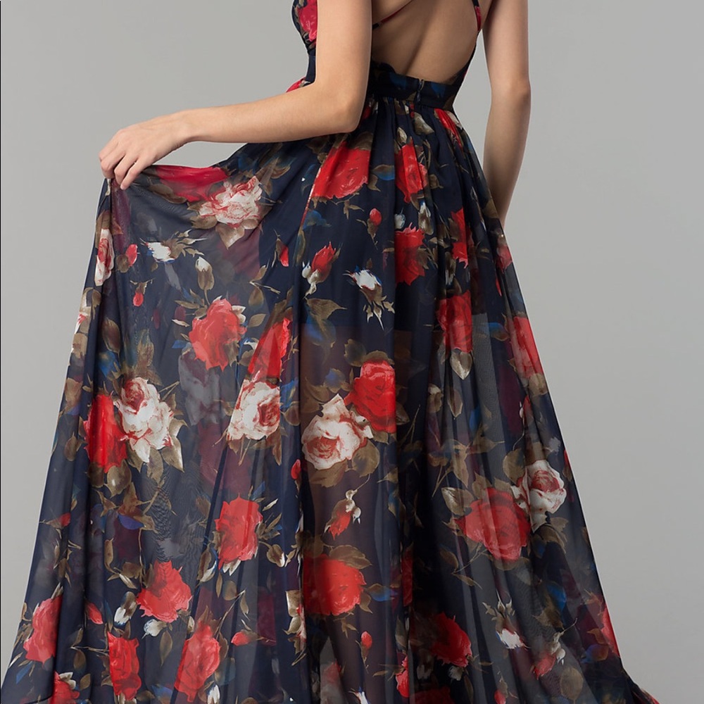 Navy Chiffon Formal Prom Dress - Picture 2 of 7